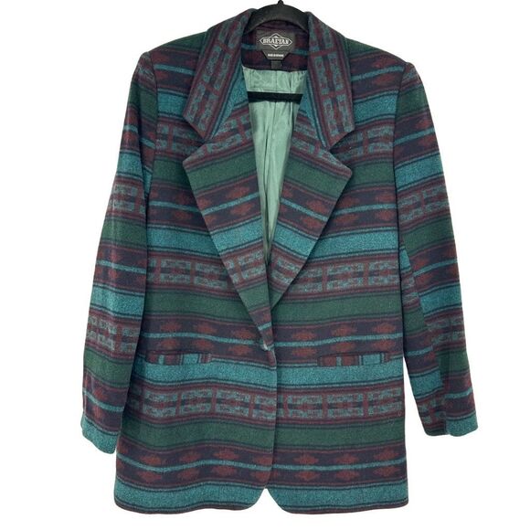 Vintage Jackets & Blazers - Vintage Braetan Southwestern Blazer Coat Wool  Women's M Aztec Cowgirl